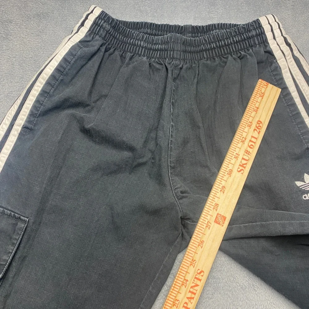 Adidas Originals Pants Mens Small Ripstop Cargo Black White 3 Stripe Trefoil
